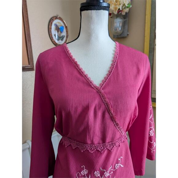 Y2K/2000s Roamans Floral Embroidered Flowy Top - Picture 2 of 4